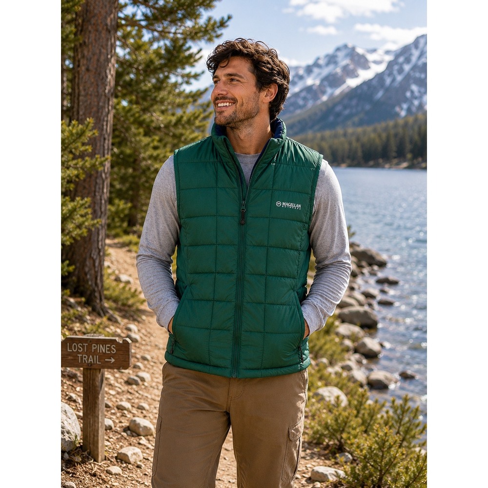 NWT Magellan Outdoors Lost Pines Puffer Vest Men's Small Green Insulated Hiking